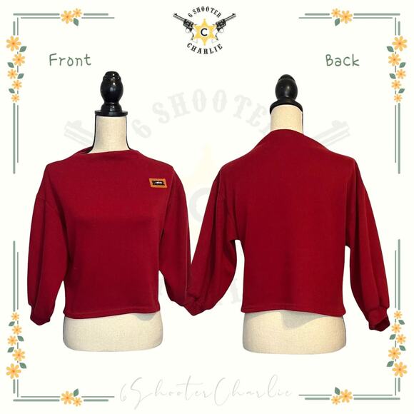 Women's Artic Besr Crop Sweatshirt Balloon Sleeves Mock Neck Red Size 6 - Picture 1 of 6